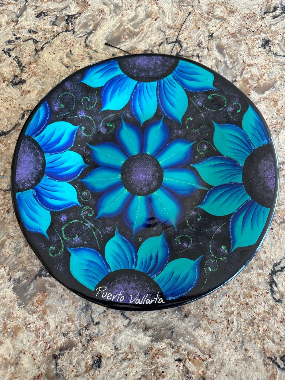 MEXICANA Turquoise & Teal Floral Ceramic Plate